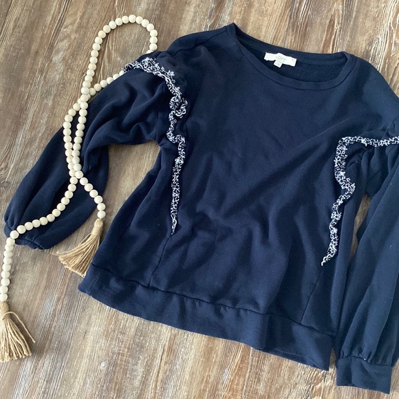 Navy LOFT Ruffle Sweatshirt - Picture 3 of 4